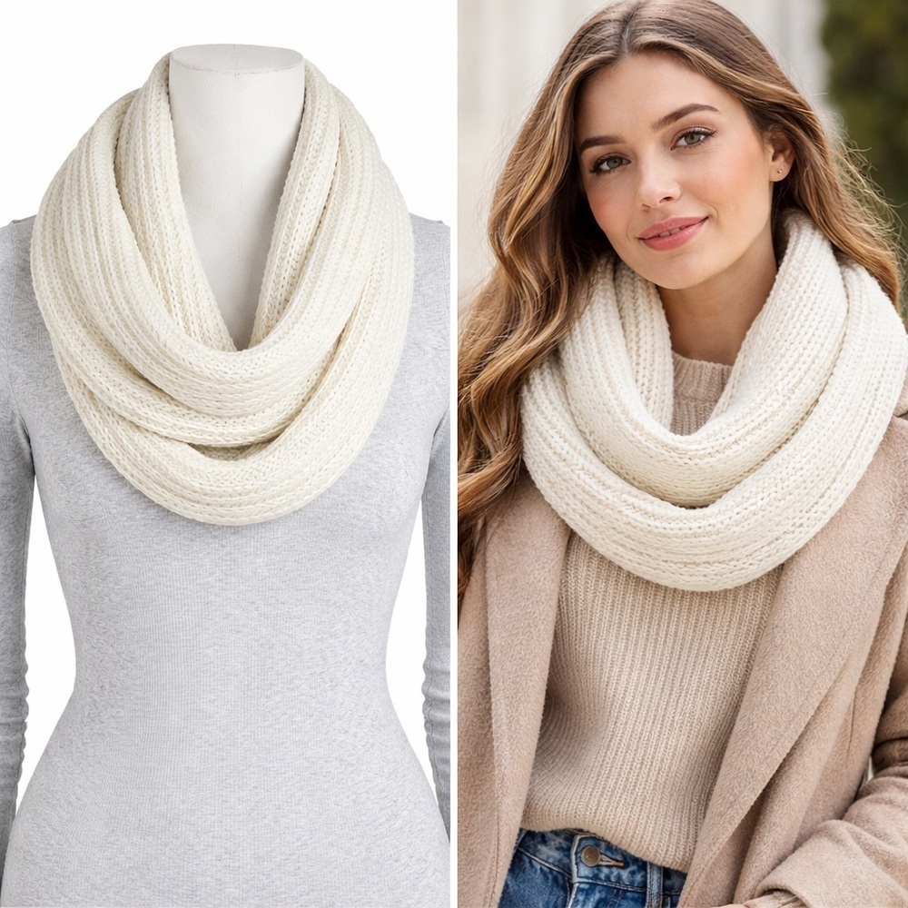 Abercrombie & Fitch | Cream Chunky Knit Infinity Scarf | Cotton Wool Blend - Picture 2 of 4